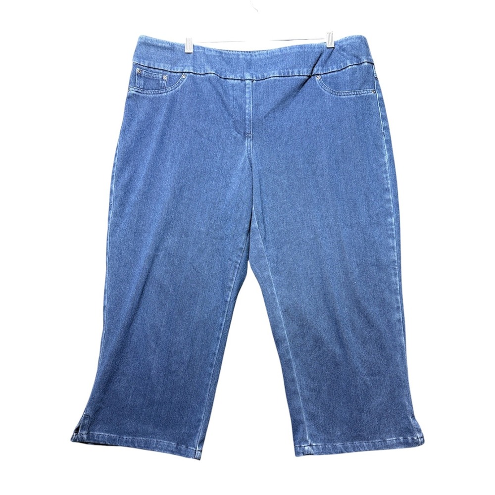 Ruby Rd Capri Pants Women Size 18 Blue Stretch Pull On Cropped Denim